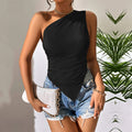 fall/winter slim-fit asymmetrical off-the-shoulder tank top - beach vacation style, european & american fashion