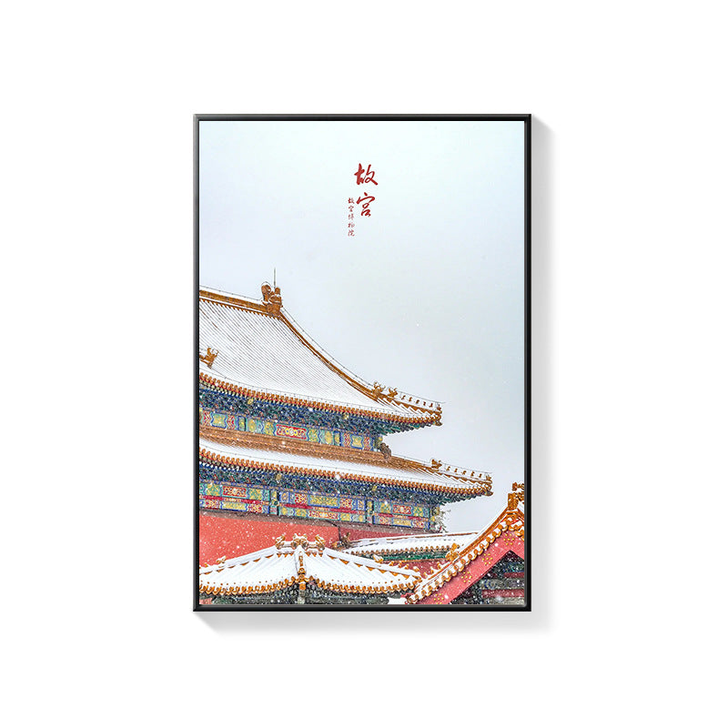 Beijing Forbidden City Snow Scene Decorative Painting New Chinese Architecture Eaves Red Wall Hanging Painting Chinese Style Restaurant Box Mural