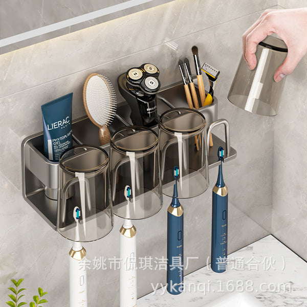 Toilet Space Aluminum Electric Toothbrush Holder Shelf Toothpaste Mouthwash Cup Shelf Tooth Holder Suction Wall Type No Punching