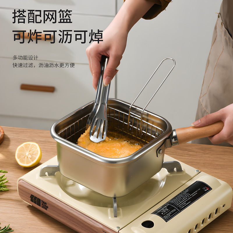 Multifunctional stainless steel deep fryer - portable outdoor fryer with filter basket, square fry pan