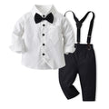 spring new boys' korean style outfit: long-sleeved shirt & striped overalls two-piece gentleman's children's clothing wholesale