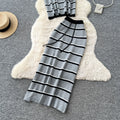Pure desire style stripesknittingeleganttwo-piece set women's summer sleeveless vest high waist skirt work clothingelegantsuit