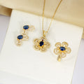 Women's jewelry set: sea blue gemstone flower necklace, earrings, and ring set - minimalist, stylish, and luxurious titanium steel pendant