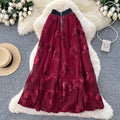 Frenchniche stylefashioneasiest for matchflowerembroiderhigh waist mesh skirt women's autumclassy sense of style mid-length skirt