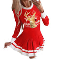 2026 european and american cross-border women's autumn/winter new print round neck long sleeve pleated casual party dress