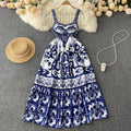 Ethnic style waist slimming lookelegant suspender dress summer women's clothing classy sense printing beautiful a-line long skirt