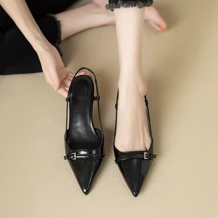 French chic pointed-toe patent leather closed-toe sandals - 2025 new collection, ethereal style, retro versatile stiletto heel, open back sandals