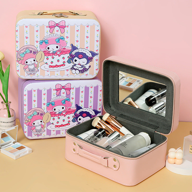 Cute cartoon Kulomie cosmetic case desktop plus size PU leather cosmetic mirror storage box portable storage case