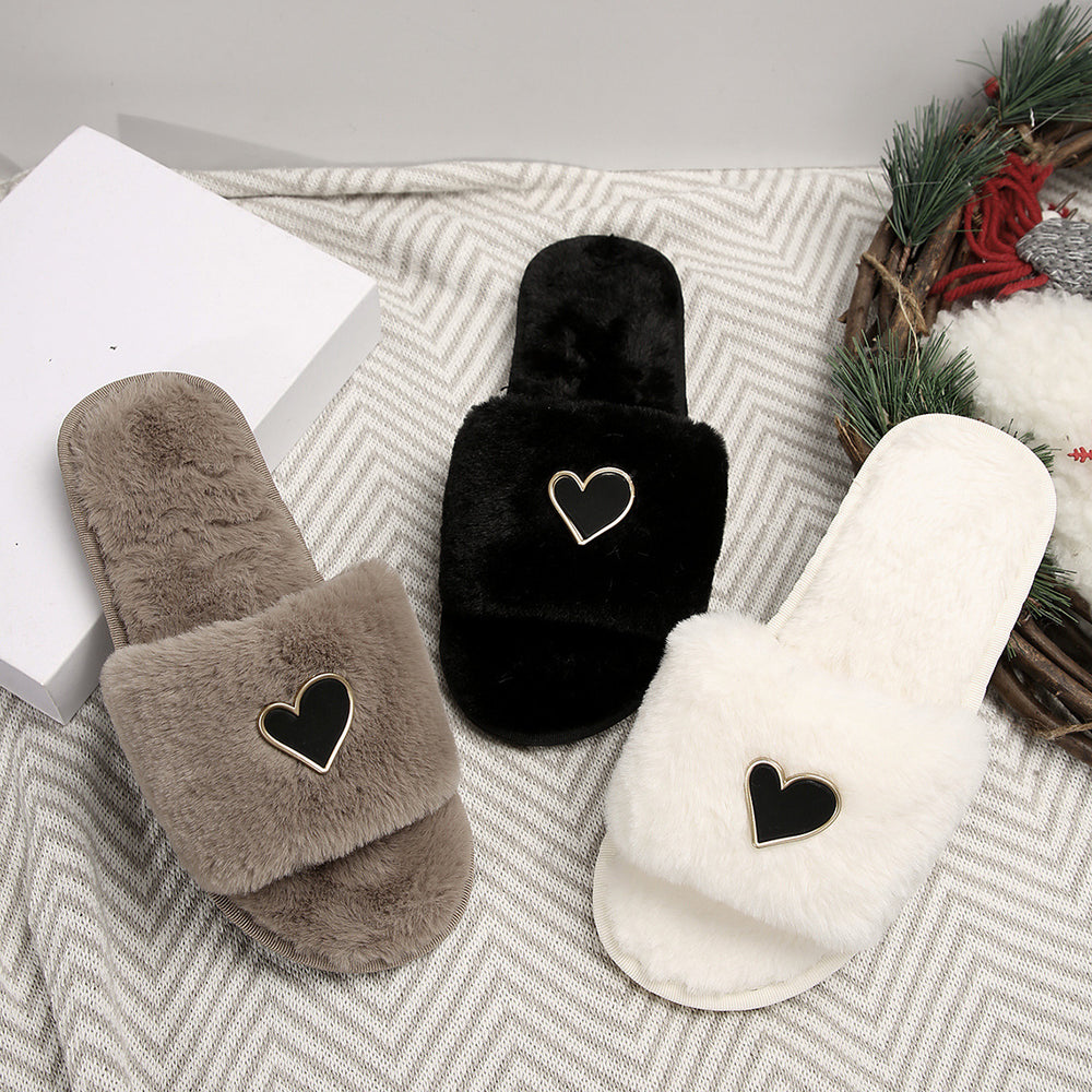 Thick sole fur slippers women's fall and winter indoor and outdoor 2024new arrivalclassy rhinestone stuffed slippers cotton slippers women's shoes