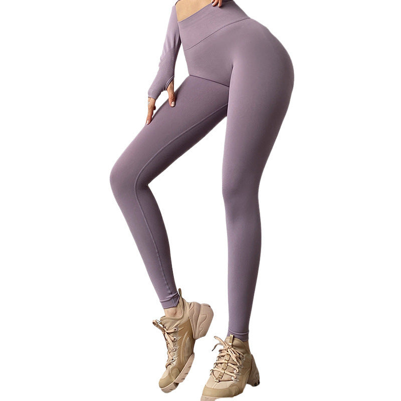 Seamless basic yoga high-waisted butt-lifting workout leggings with back v-shape design