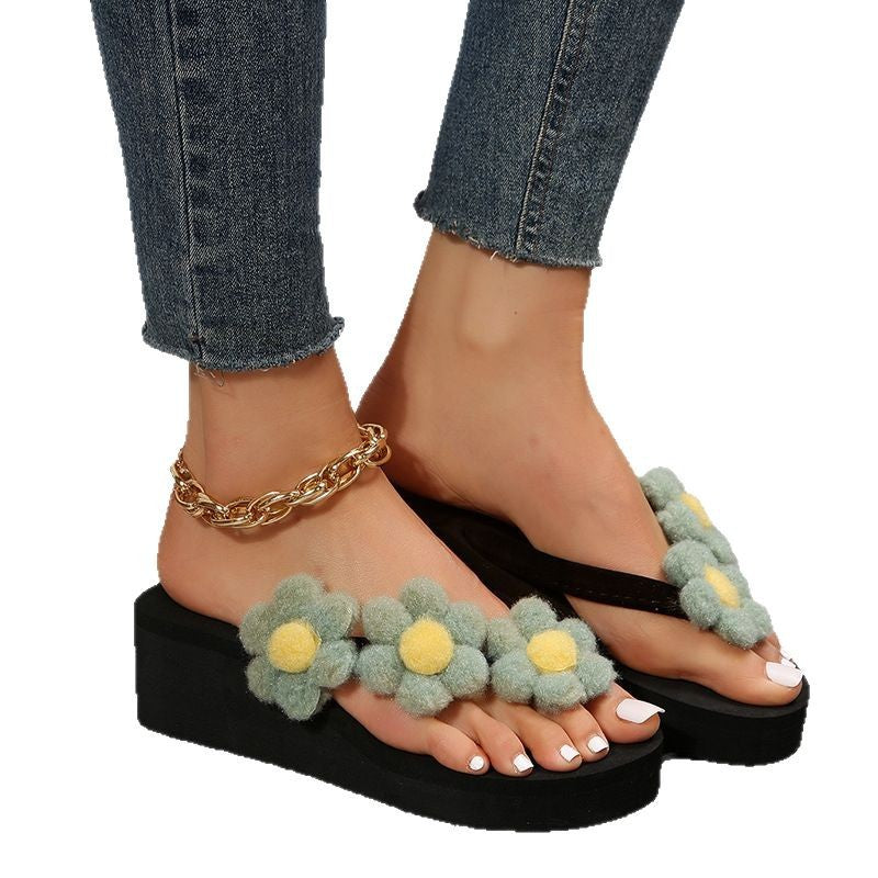 plus sizesummernew arrival sandals and slippers flower beach slippers women's thick sole slippers women's fashion high heel flip-flops