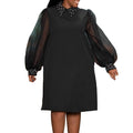 D371 european and american women's clothing cross-border  new fashion mesh sleeve beaded elegant african plus size foreign trade dress