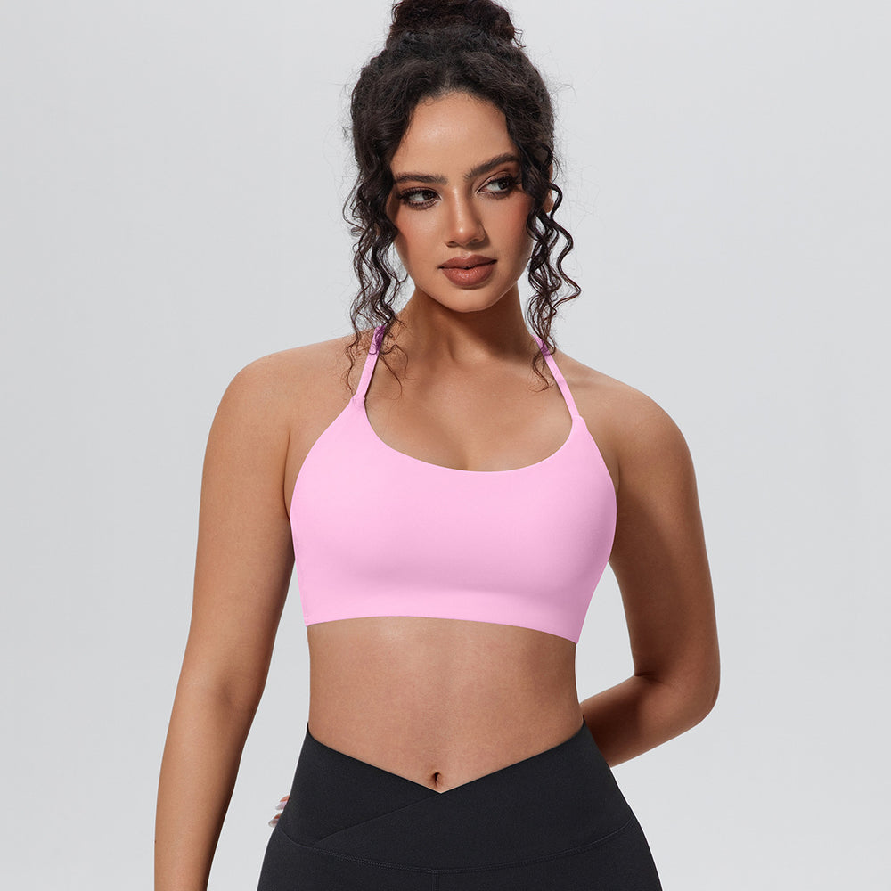 New arrival nude yoga vest thin shoulder straps detachable breast pad sports intimates suspenders beautiful back push up fitness bra