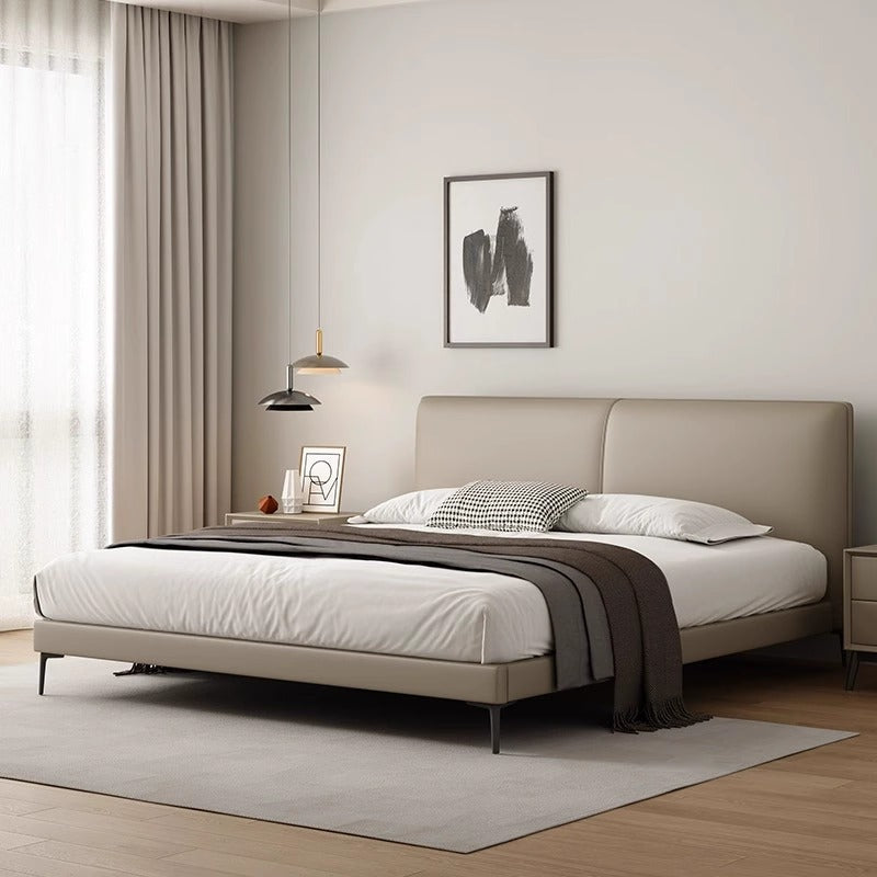 Foshan wholesale furniture small apartment double solid wood bedside bed modern casual first layer cowhide personalized leather bed