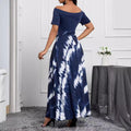 European and american cross-border chic women's clothing:  summer new one-shoulder blue and white twill print fashion dress