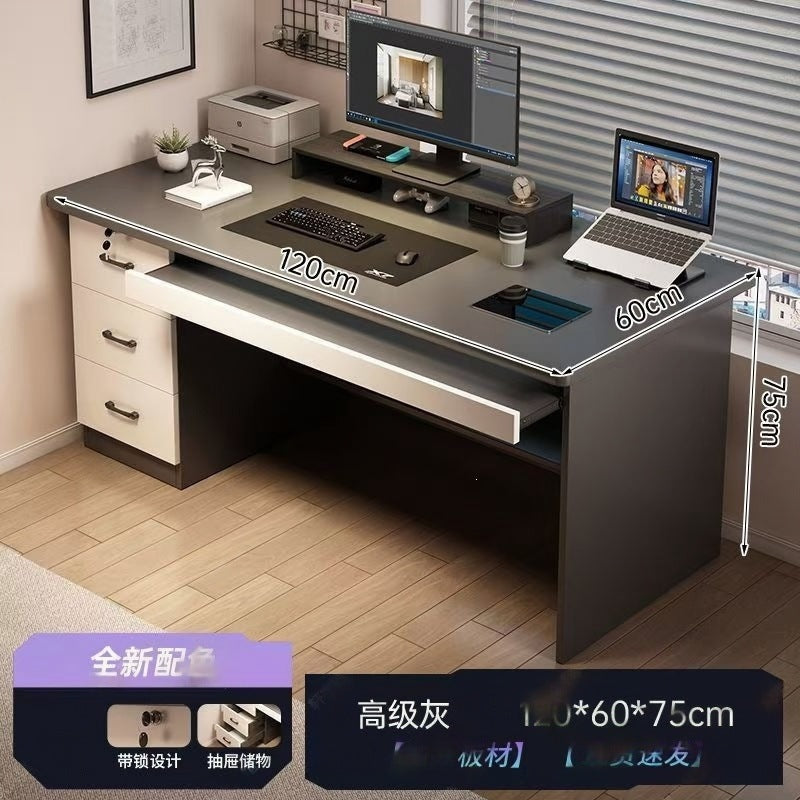 Modern home computer desk with lock, office desk, simple executive desk, office staff desk, student desk, wooden desk