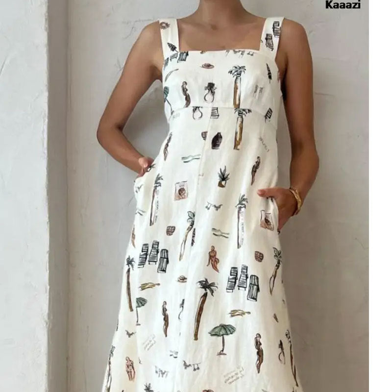 cross-border e-commerce european and american women's clothing: new summer sleeveless tie-up cami sexy printed maxi dress