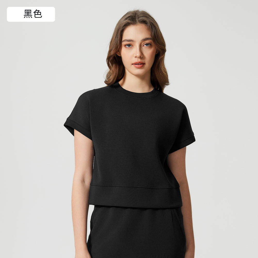 Summer new round neck loose running sports short sleeve women's cropped drop shoulder fitness yoga t-shirt d25022