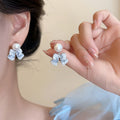 Blue bow pearl stud earrings-pd020 silver