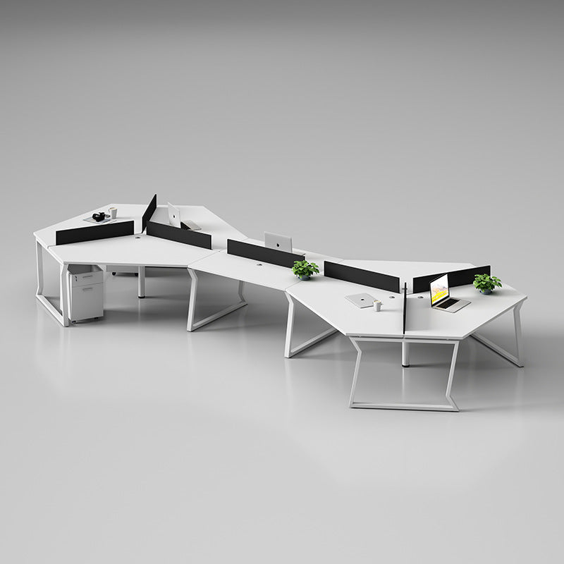 Office workstation desk set - creative 3-person irregular shaped desk and chair combination for multiple employees