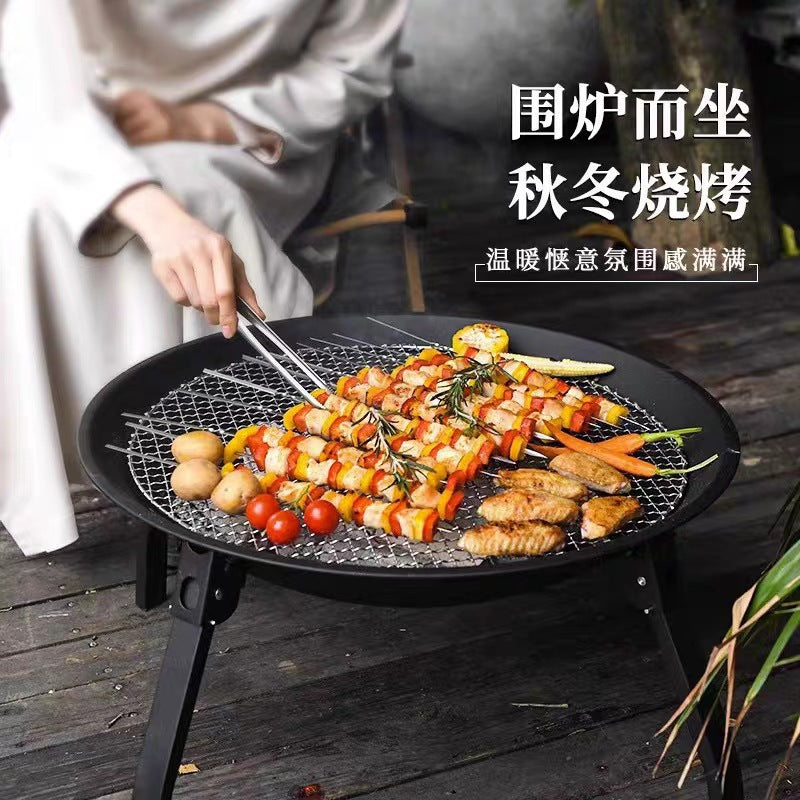 Outdoor patio folding bbq grill portable fire pit home indoor heating stove campfire grill for tea brewing and bbq