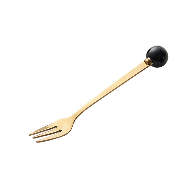 Simple macaron glazed ceramic handle fruit fork creative stainless steel fork spoon high-value home dessert spoon