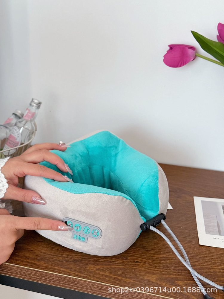 Aiko bear u-shaped massage pillow - multifunctional vibration, heating, percussion, hot compress, kneading neck and shoulder massager - wholesale gift option