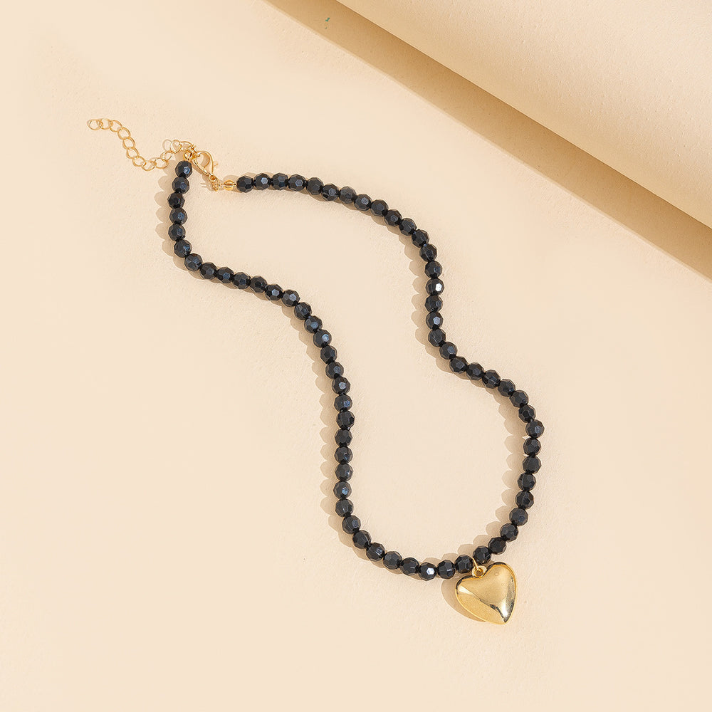 Black beaded necklace wholesale - european & american cross-border metal heart pendant geometric unique fashion trend heart necklace