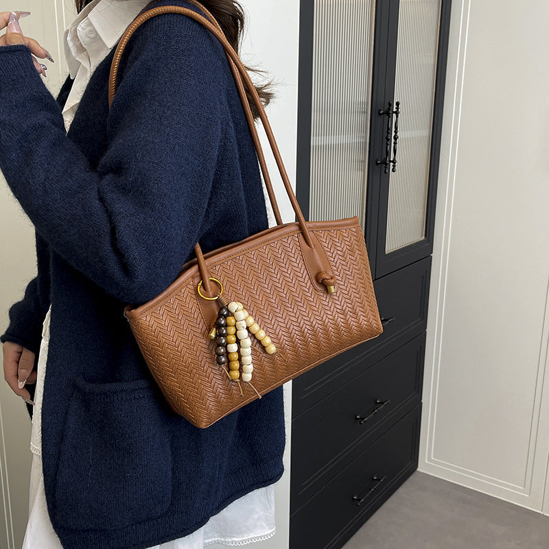 Woven commuter tote bag for women - new autumn 2025 collection: casual, minimalist, versatile shoulder bag/cosmetic bag