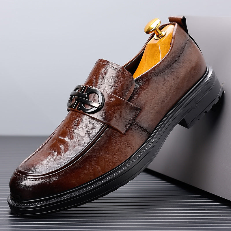 Business formal leather shoes for men live broadcast hand-grabbed patterned feet british slip-on casual groom wedding suit shoes