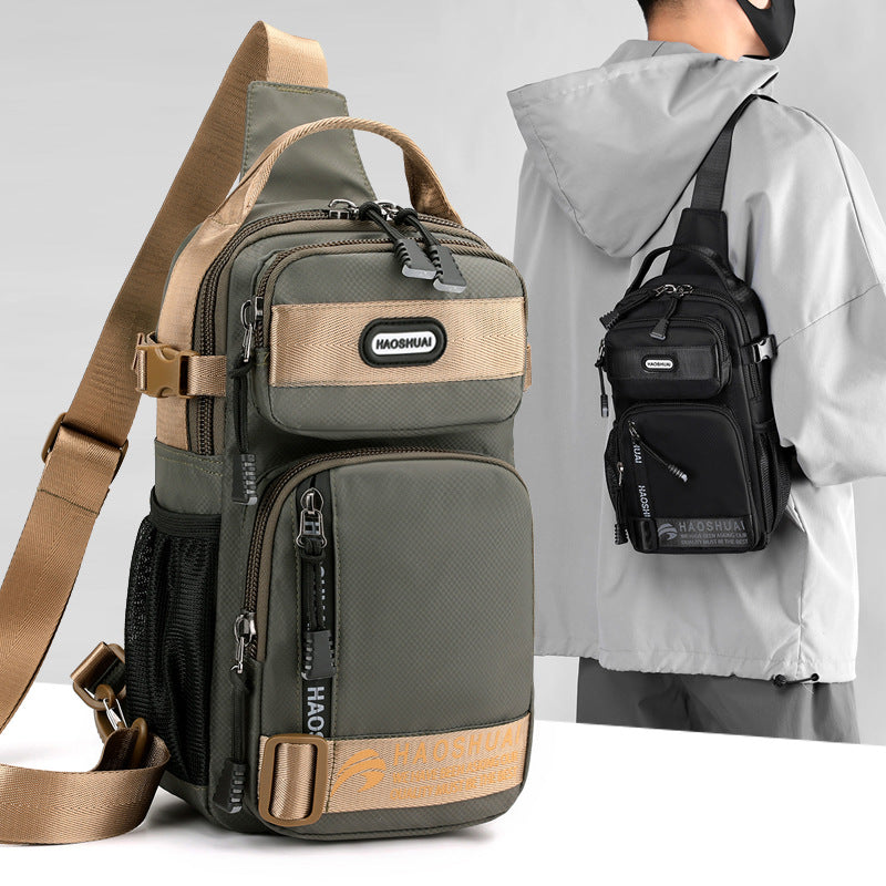 HAOSHUAI new men's breast bag simple shoulder messenger bag multi-functional trendy brand oblique backpack trendy messenger bag