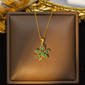 [titanium steel] copper plated real gold pendant micro-embedded classy sense maple leaf necklace women's niche design sweater chain jewelry