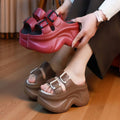 Fashion wedge sandals and slippers double strap heightening k-style women's summer ins trendy elegant buckle stepping on shit feeling easiest for matchthick sole