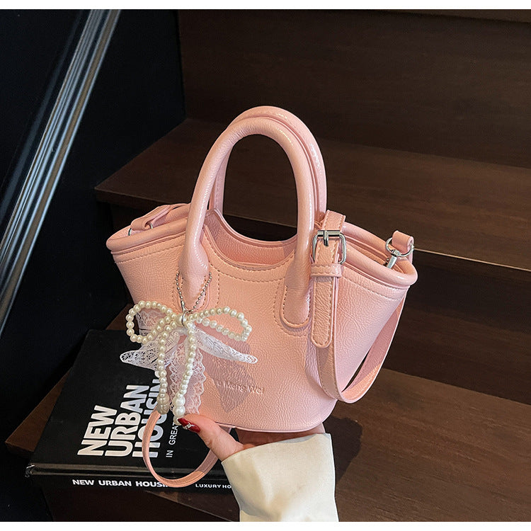 Cross-border texture contrasting handbag bag 2025 new fashionable versatile foreign gas bucket bag casual simple messenger bag