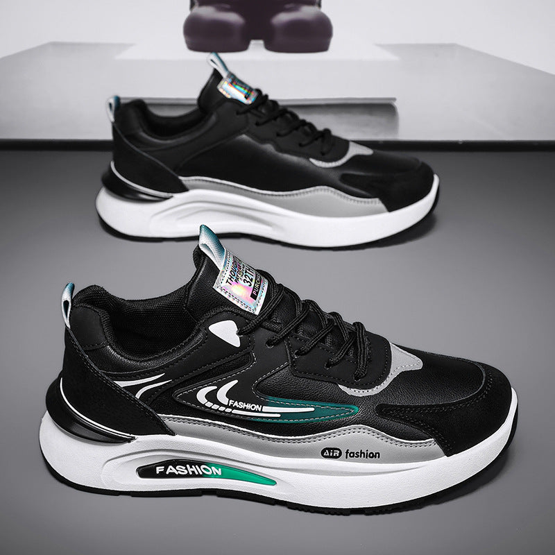 Men's spring new leather waterproof sneakers - trendy, versatile, casual dad shoes with soft, non-slip soles for running