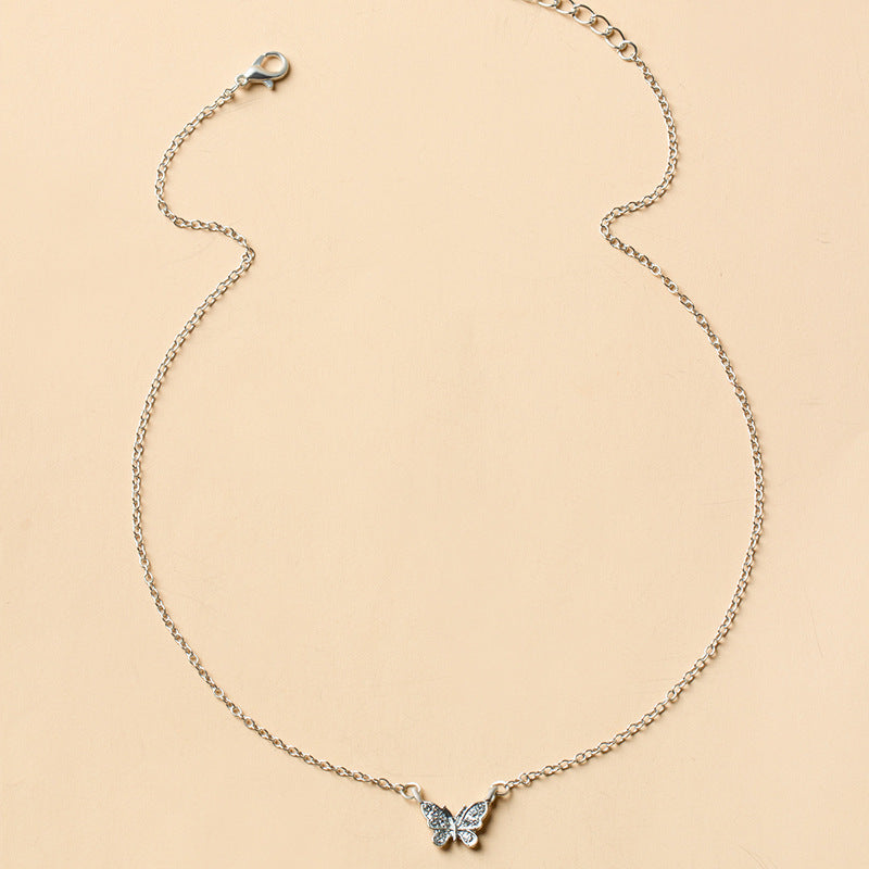 Butterfly necklace wholesale european and american cross-border jewelry simple fashion versatile nichesweater accessories full diamond clavicle chain for women