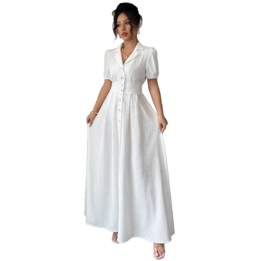 new french-style elegant fitted v-neck white maxi dress