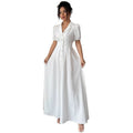 new french-style elegant fitted v-neck white maxi dress