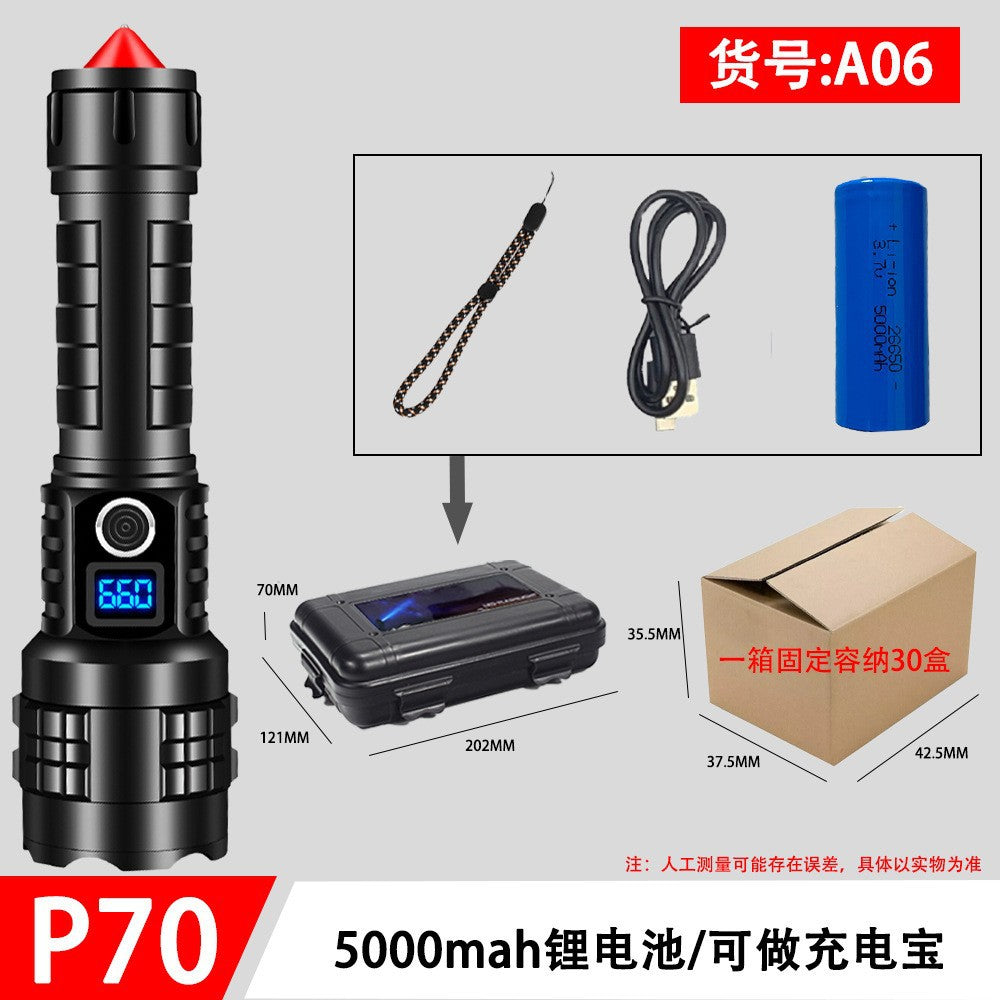 Cross-border strong light P90led rechargeable flashlight electric display household outdoor super bright long-range portable multi-function flashlight