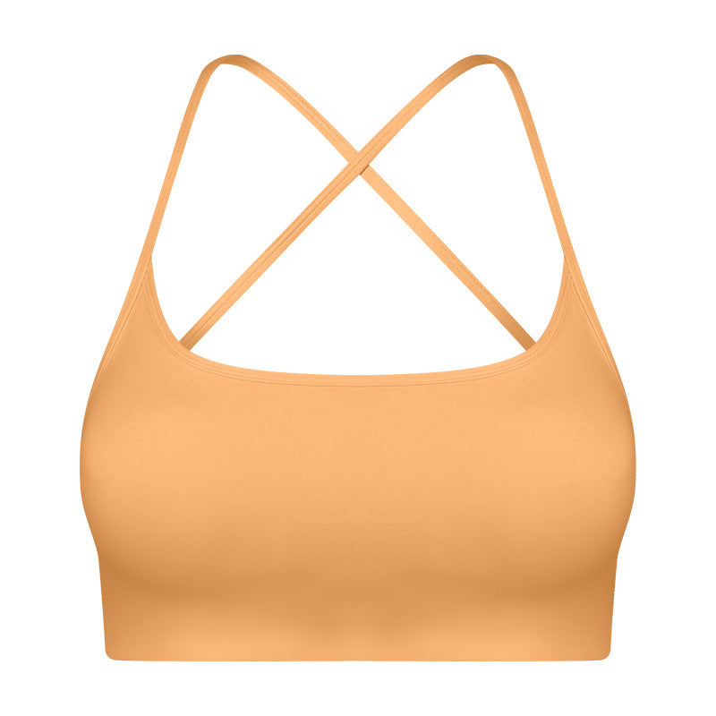 Fashionable thin strap criss-cross cutout back sports bra - low-impact yoga & pilates activewear bra - dw399