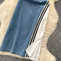 Korean style faux two-piece patchwork round neck dress - women's summer slimming a-line denim dress for work