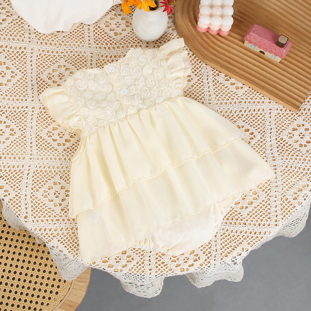 Newborn baby girl summer sleeveless romper dress - princess style, 100-day celebration, super cute suspender summer dress