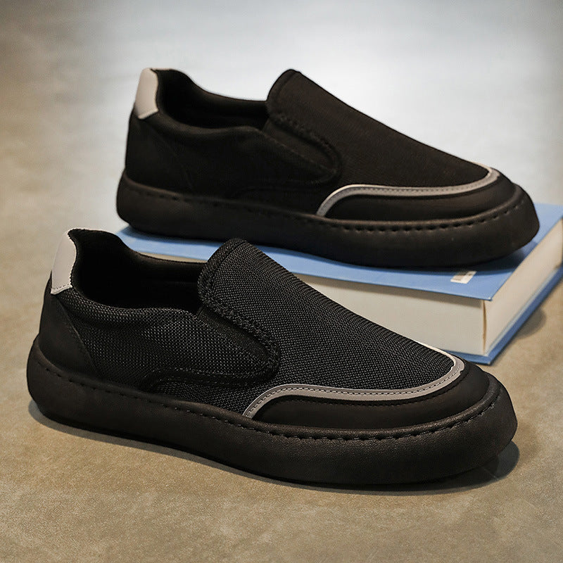 Old beijing cloth shoes men's winter breathable driving shoes lightweight lazy slip-on men's shoes trendy ultra-light canvas sneakers