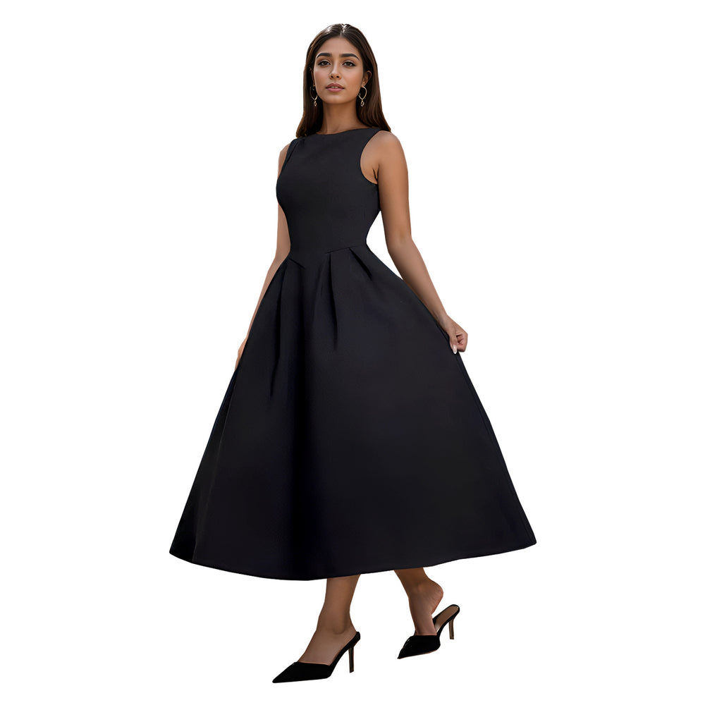 C7145 cross-border   fashion women's backless french vintage sleeveless maxi dress