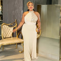 European and american plus-size women's long dress - african-inspired, fashionable, elegant, sexy, halter neck, high-end, floor-length, cinched waist evening gown