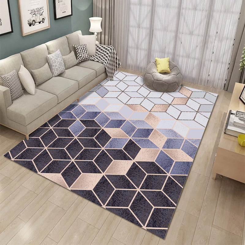 Custom-made modern minimalist marble texture plaid area rug - full coverage light luxury home living room carpet