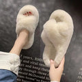 Fall and winter 2023new arrival fur slippers women's fashionoutwearstuffedthick sole slippers k-style cross strap home cotton slippers
