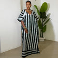 European and american cross-border african women's clothing  spring new fashion elegant v-neck striped loose plus size dress