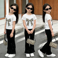 Girls' summer outfit  new style kids short-sleeve t-shirt two-piece set, korean style chic girl's bowknot set