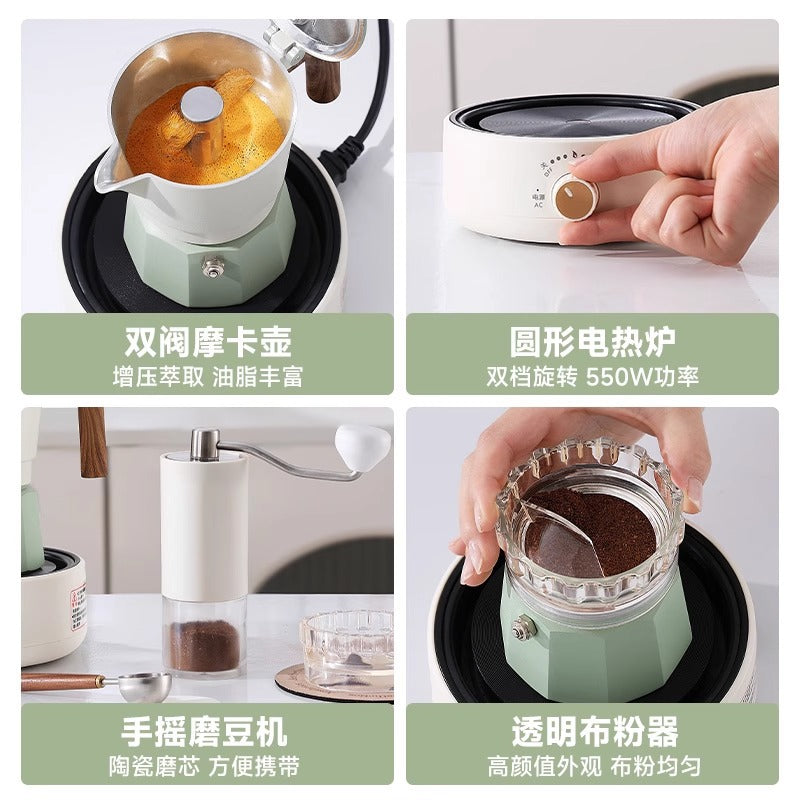 Double valve moka pot set coffee maker gift box set hand brew coffee utensils souvenir hand brew coffee gift